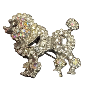 Vintage Crystal Poodle Brooch Handcrafted Rhinestone Pin Collectible Jewelry